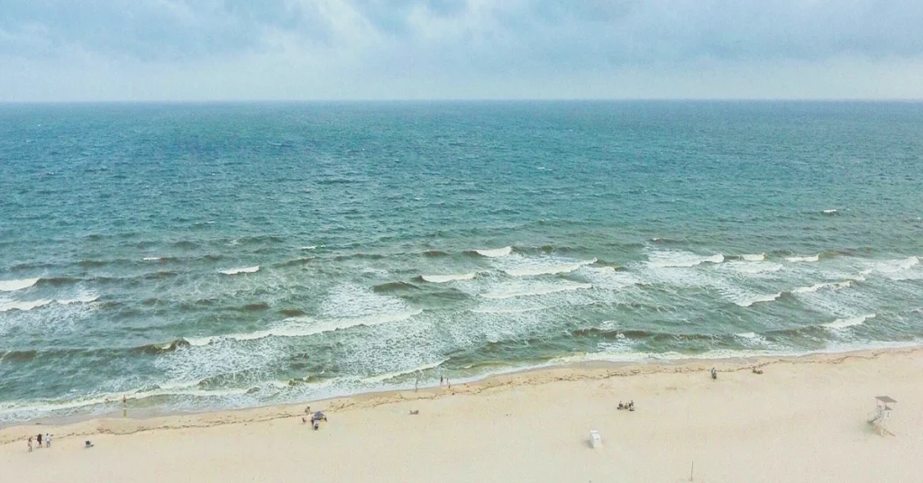 Pristine shoreline and turquoise waters of Orange Beach, Alabama